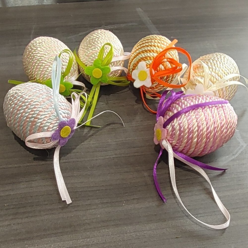 6 Easter Decorative Eggs Handmade, Multi Colors